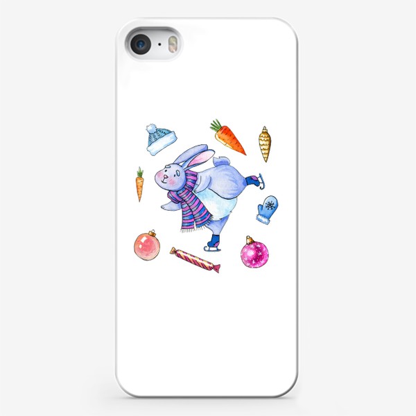 Чехол iPhone «Зайчик на коньках, Новый Год»