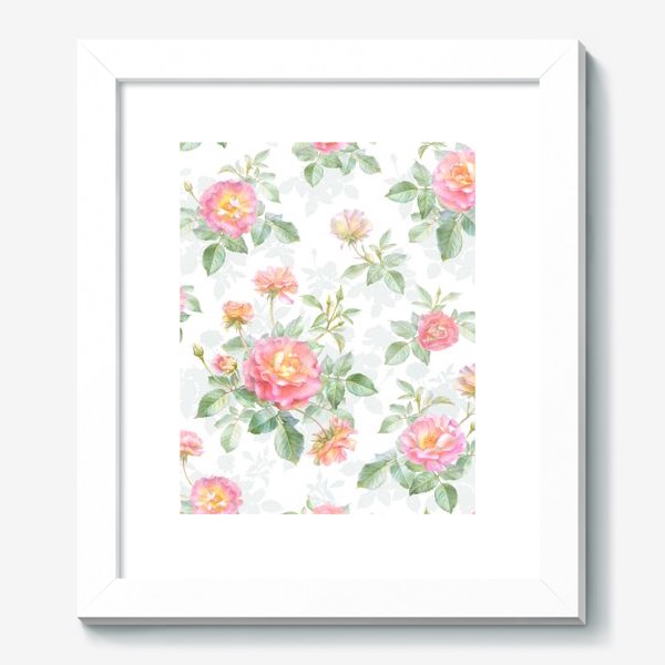 Картина «Акварельные розовые розы на белом крупнее»