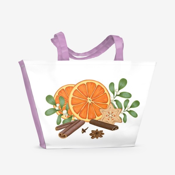 Пляжная сумка «Вкусное Рождество. Апельсины, корица, бадьян и имбирное печенье.»