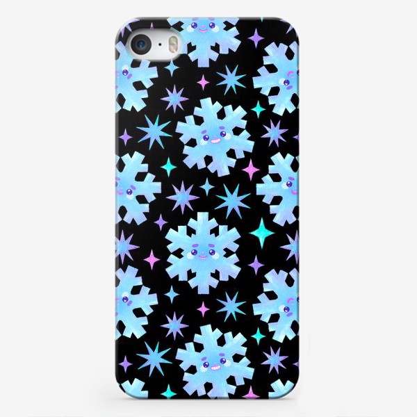 Чехол iPhone «Яркие зимние снежинки с цветными звездами»