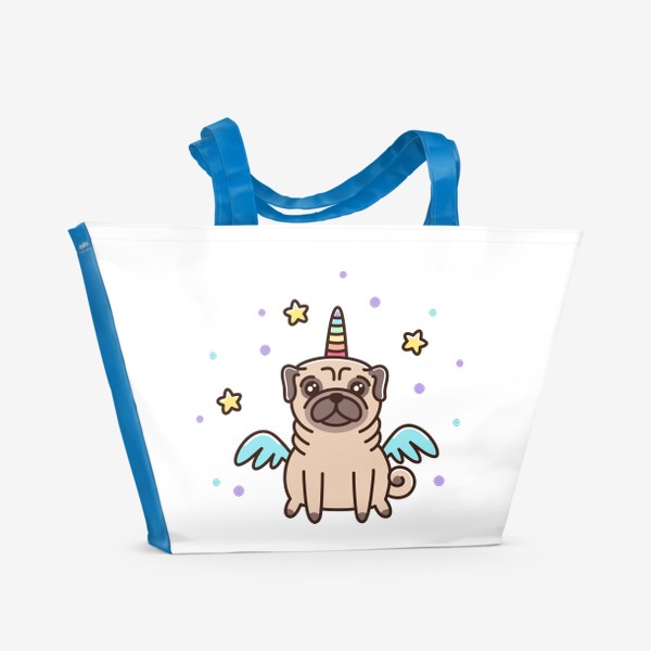 Пляжная сумка «Собака мопс Единорог»