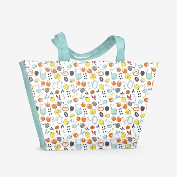 Пляжная сумка «Кухонная посуда и фрукты в скандинавском стиле»
