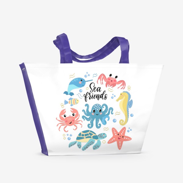 Пляжная сумка «Композиция с морскими животными и надписью»