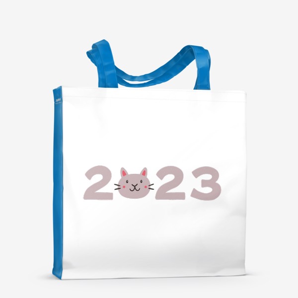 Сумка-шоппер «Надпись 2023 с головой милого кота. Новый год»