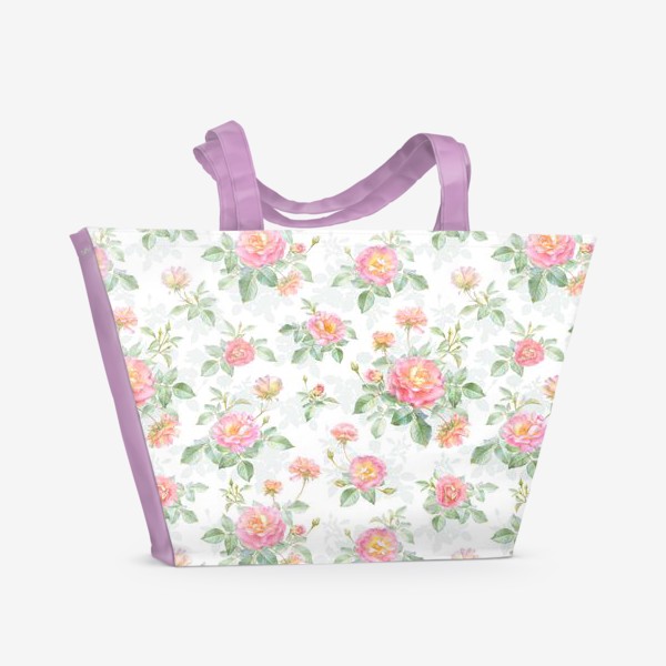 Пляжная сумка «Акварельные розовые розы на белом»