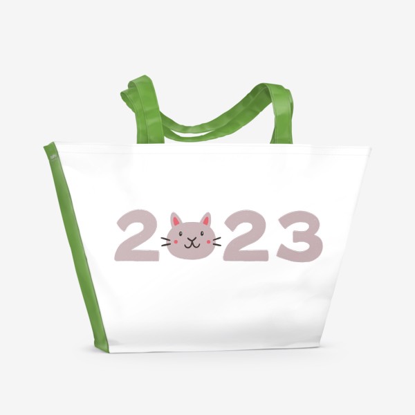 Пляжная сумка «Надпись 2023 с головой милого кота. Новый год»