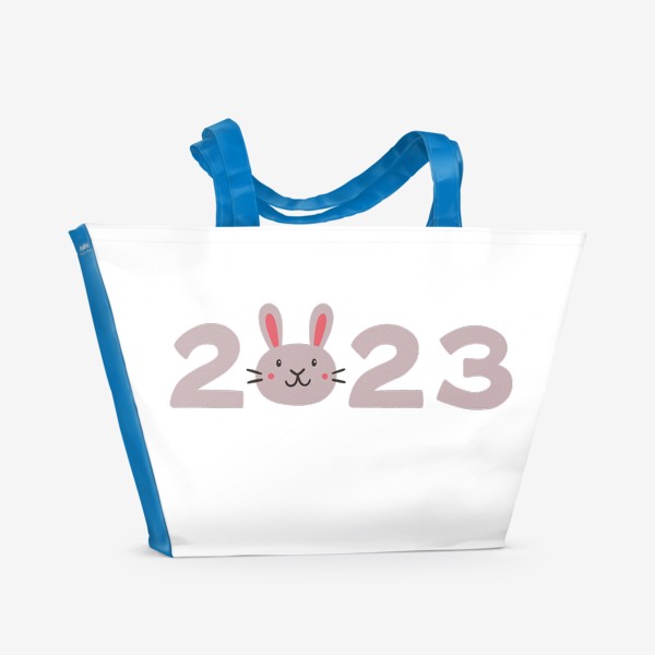 Пляжная сумка «Надпись 2023 с головой милого кролика. Новый год»