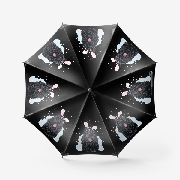 Зонт «Русский черный терьер (черныш) с милыми ушками и снегом на черном (кролик, год кролика, символ года)»