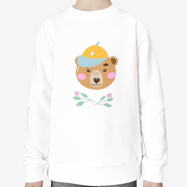 Свитшот «Мордочка забавного медведя в кепке»