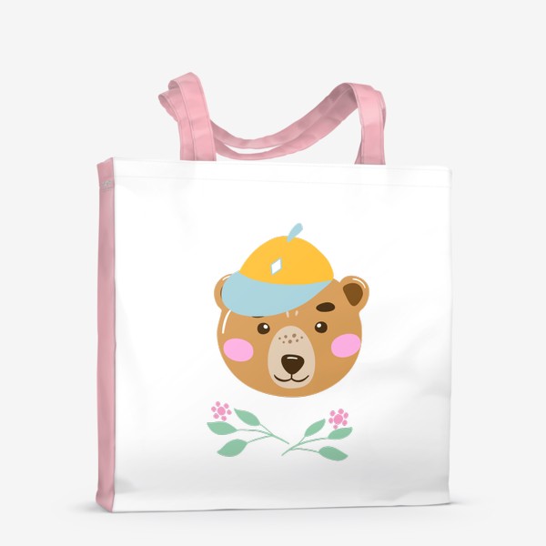 Сумка-шоппер «Мордочка забавного медведя в кепке»