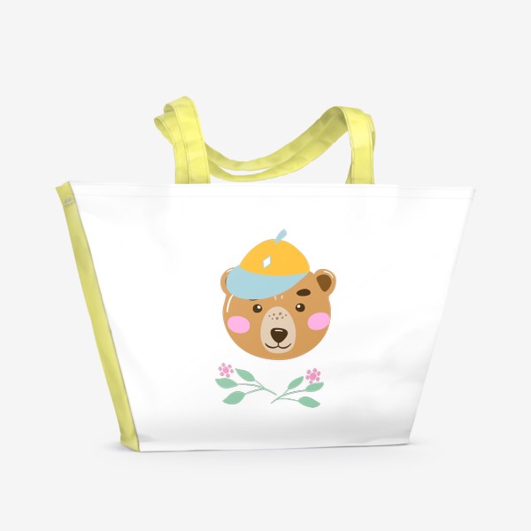 Пляжная сумка «Мордочка забавного медведя в кепке»
