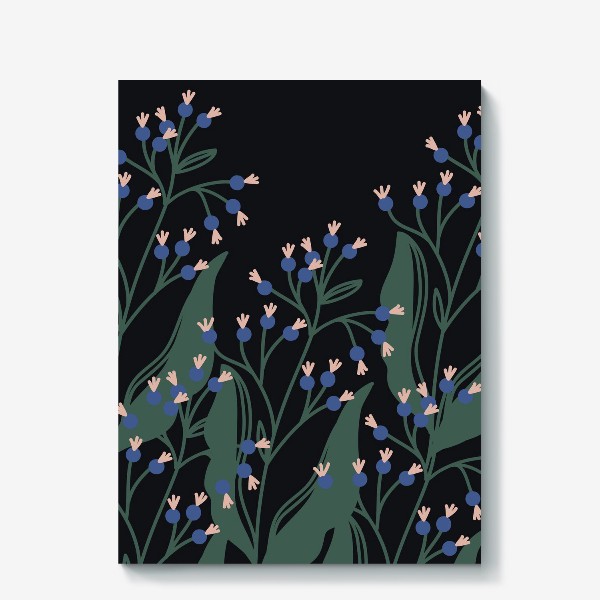 Холст «Синие ягоды на темном фоне / Blue berries on dark background»