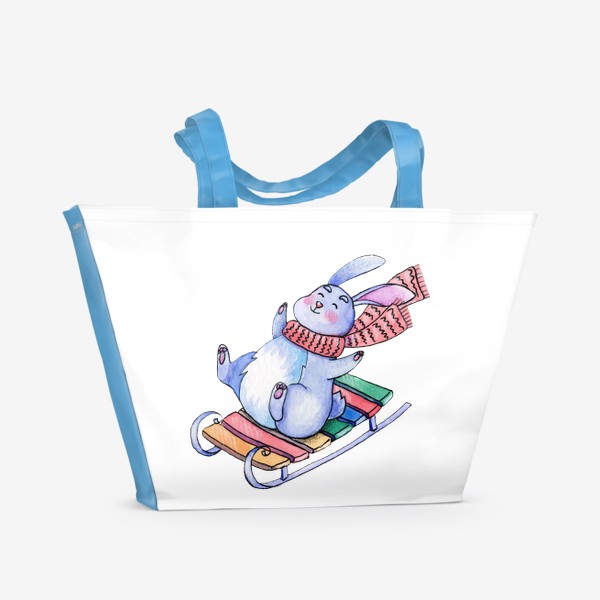 Пляжная сумка «Кролик на санках, Новый год 2023»