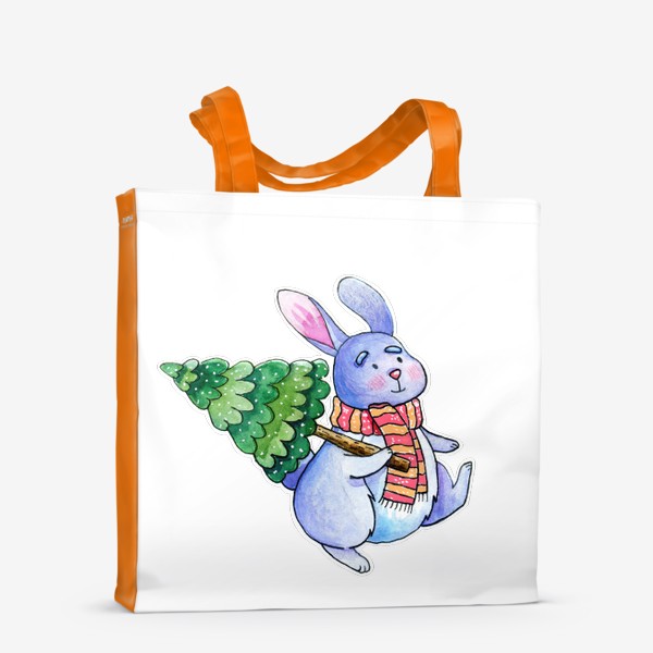 Сумка-шоппер «Милый кролик в шарфике несёт домой ёлку»