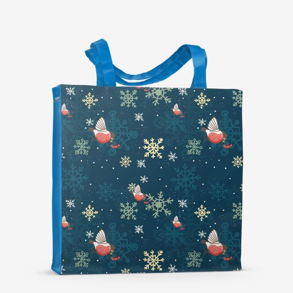 Сумка-шоппер «Рождественский узор со снежинками и птичками»