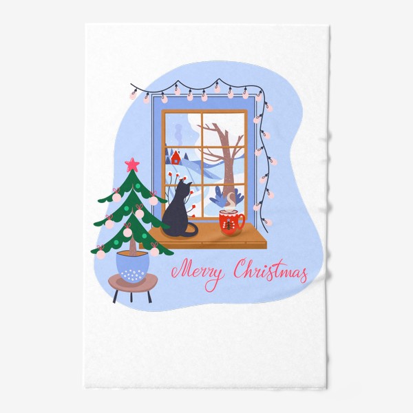 Полотенце «Merry Christmas. Рождественская иллюстрация с елочкой и леттерингом»