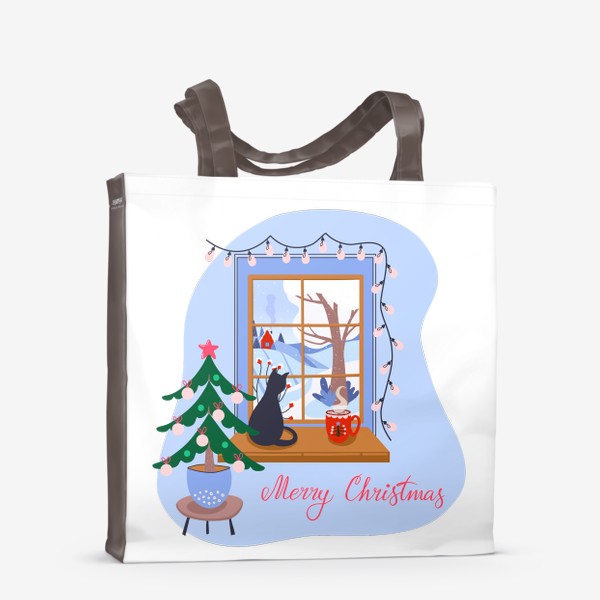 Сумка-шоппер «Merry Christmas. Рождественская иллюстрация с елочкой и леттерингом»