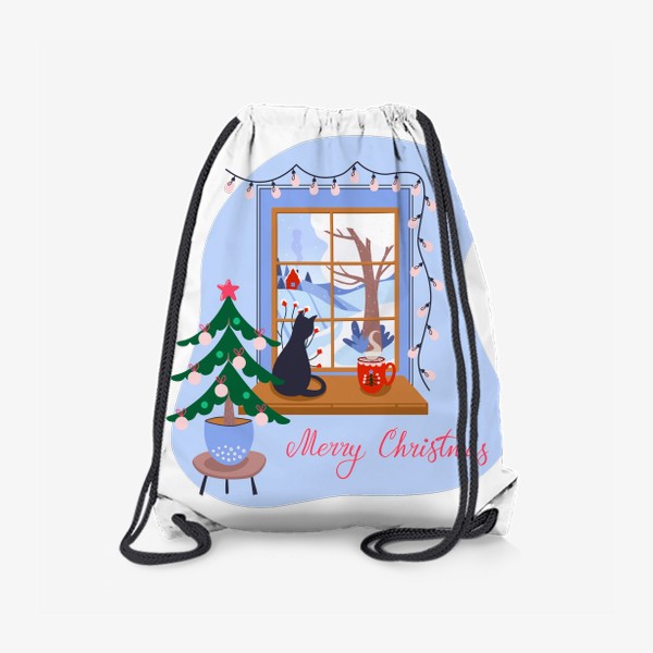 Рюкзак «Merry Christmas. Рождественская иллюстрация с елочкой и леттерингом»