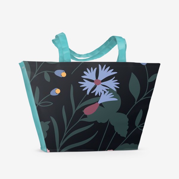 Пляжная сумка &laquo;Цветы на темном фоне / Flowers on dark background&raquo;