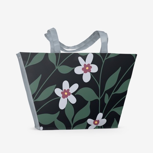 Пляжная сумка «Цветы на темном фоне / Flowers on dark background»