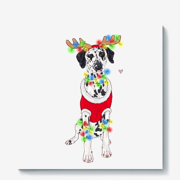 Холст &laquo;собака далматин гирлянды Новый год олень&raquo;