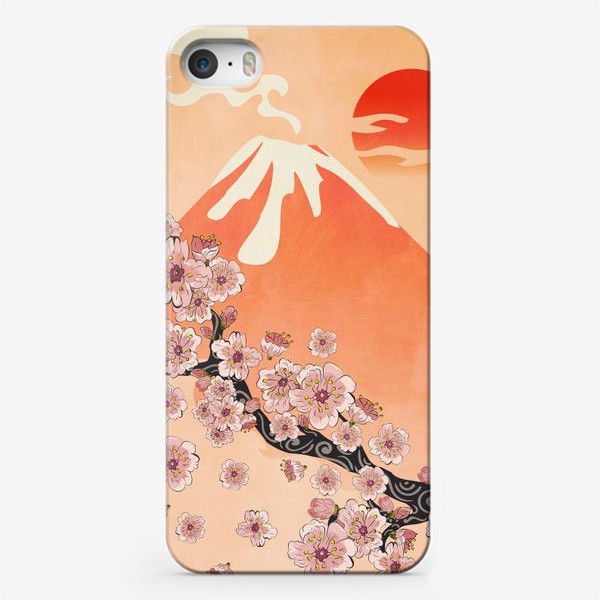Чехол iPhone «Ветвь сакуры и вулкан»