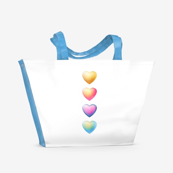 Пляжная сумка «Яркие сердечки в ряд золотого, красного, фиолетового и бирюзового цветов»