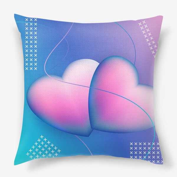 Подушка «Пара розовых сердец с абстракцией и линиями»