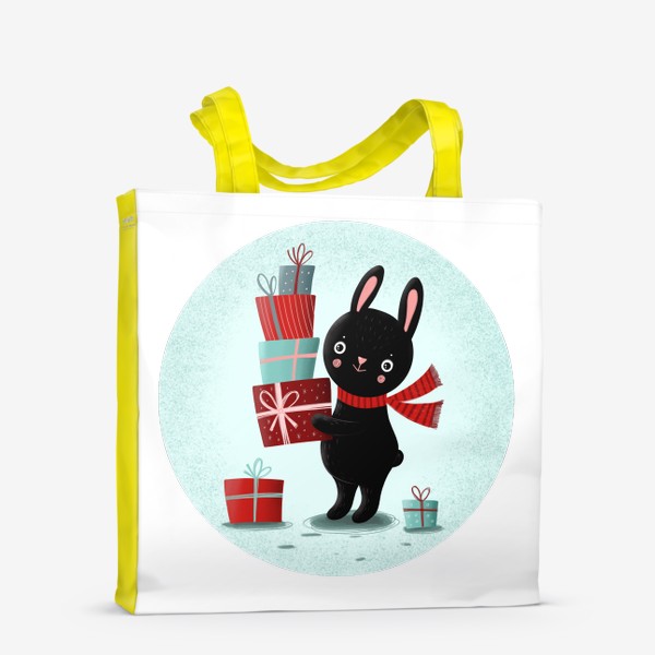 Сумка-шоппер «Черный кролик - символ 2023 года с подарками»