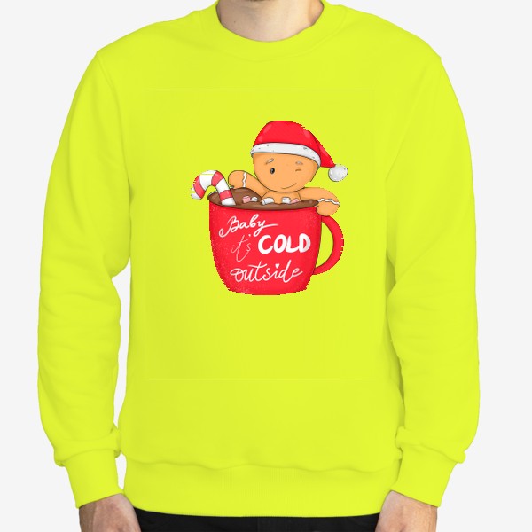 Свитшот «Веселый пряничный человек в крУжке с кофе. Новый год!»