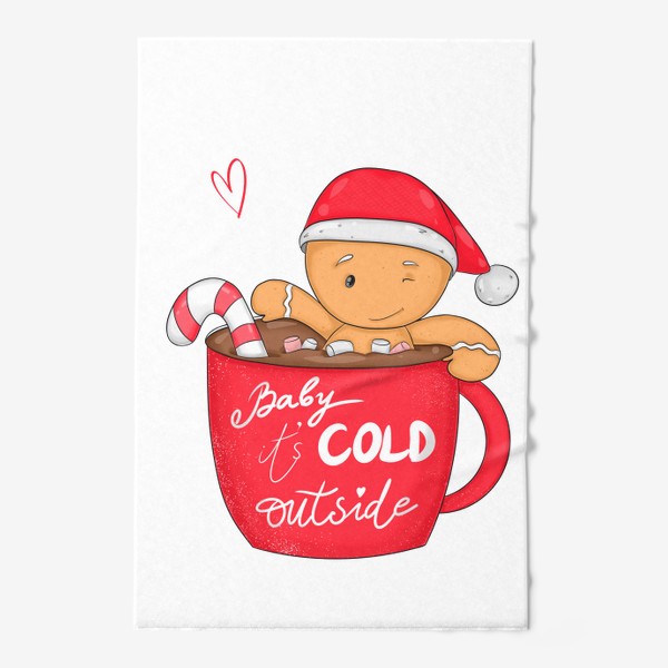 Полотенце «Веселый пряничный человек в крУжке с кофе. Новый год!»