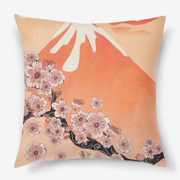 Подушка «Ветвь сакуры и вулкан»