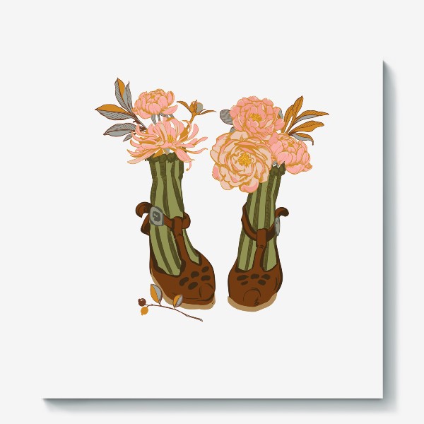 Холст «женские туфли и цветы в стиле богемного шика»