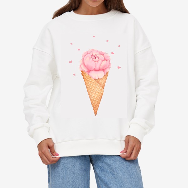 Свитшот «Мороженое с цветком пиона и сердечками»