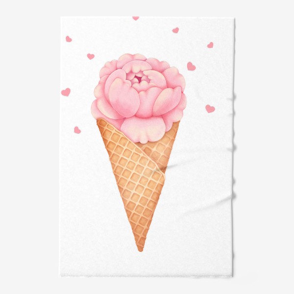 Полотенце «Мороженое с цветком пиона и сердечками»