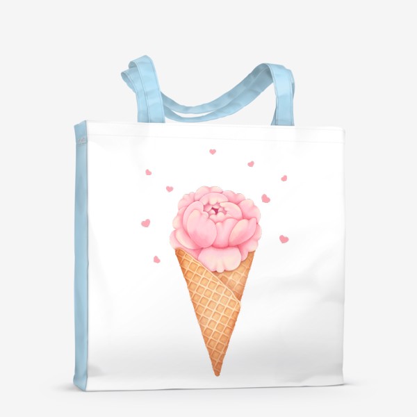 Сумка-шоппер «Мороженое с цветком пиона и сердечками»