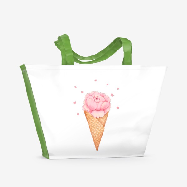 Пляжная сумка &laquo;Мороженое с цветком пиона и сердечками&raquo;