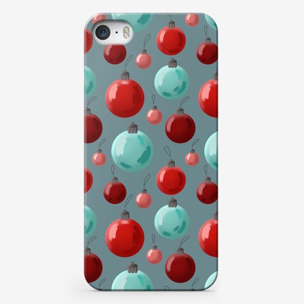 Чехол iPhone «Ёлочные шары на серо-зеленом»