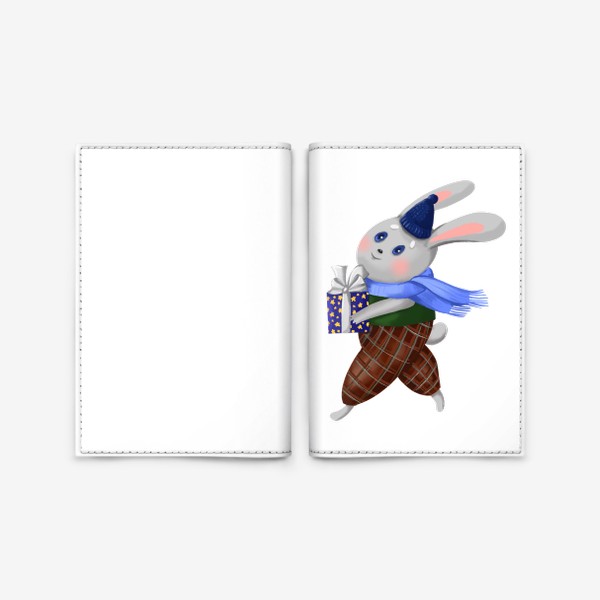Обложка для паспорта «Милый кролик с подарком. Новый год.»