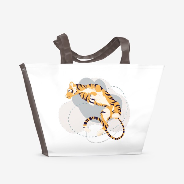 Пляжная сумка «Полосатый тигр лежит на спине»