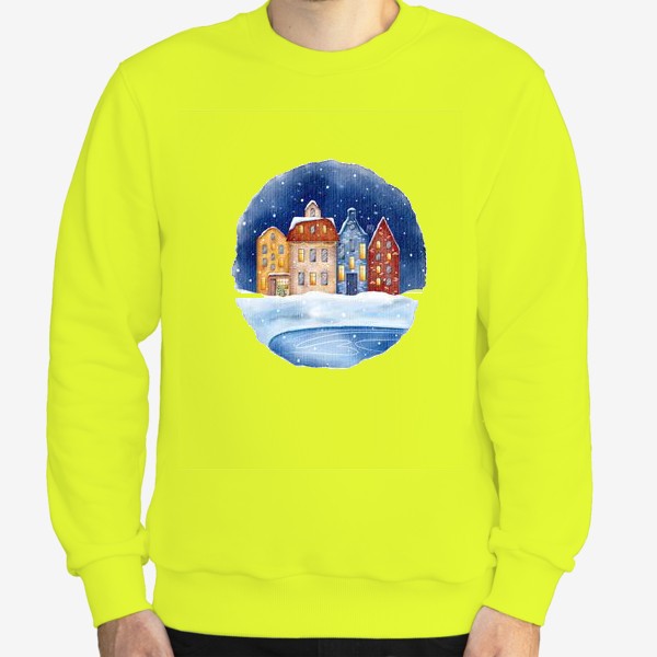 Свитшот «Зимний город. Новогодний принт. Уютные домики.»