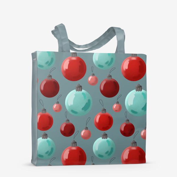 Сумка-шоппер «Ёлочные шары на серо-зеленом»