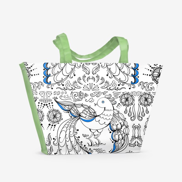 Пляжная сумка «Сказочные птицы с синим оперением паттерн»