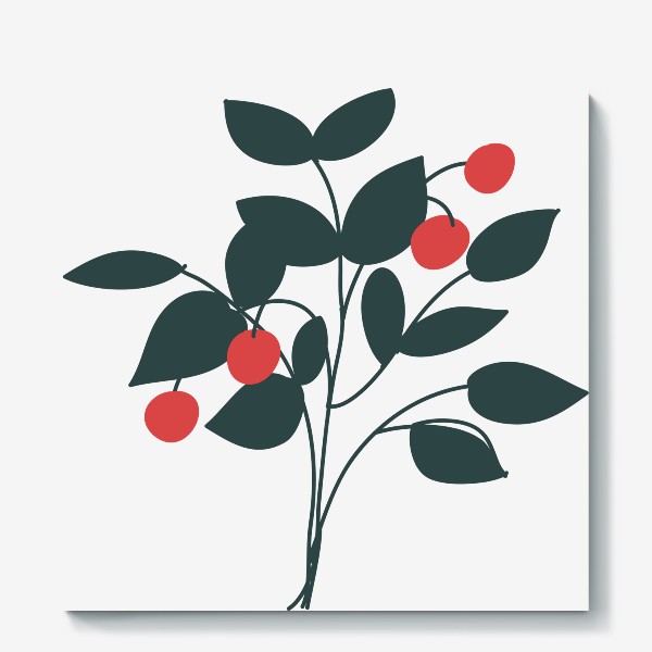 Холст «Красные ягоды, зеленые листья / Red Berries, Green Leaves»