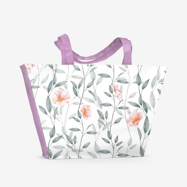 Пляжная сумка «Розовые цветы и ветки»