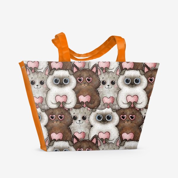 Пляжная сумка «Коты с сердцами»
