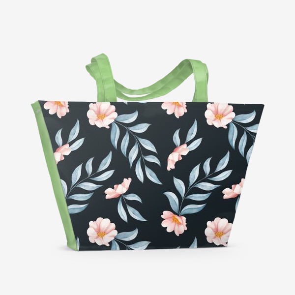 Пляжная сумка «Розовые цветы и листья»