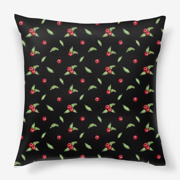 Подушка «Красные ягоды на черном»