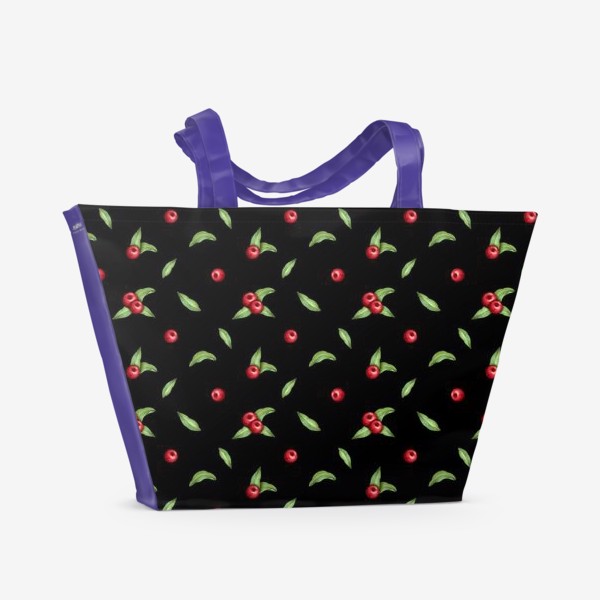 Пляжная сумка «Красные ягоды на черном»