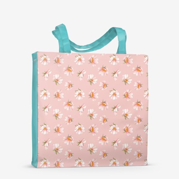 Сумка-шоппер «Цветы шиповника на розовом»